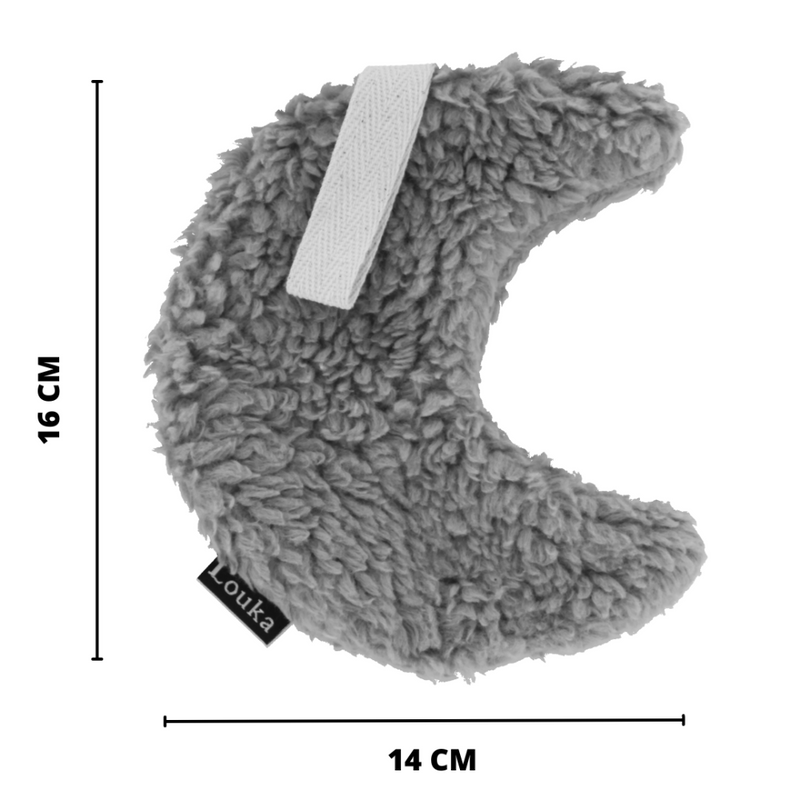 Afmetingen speendoekje maan beige - 14 cm breed en 16 cm lang - Louka handgemaakt knuffeldoekje van teddy katoen - Maatweergave
