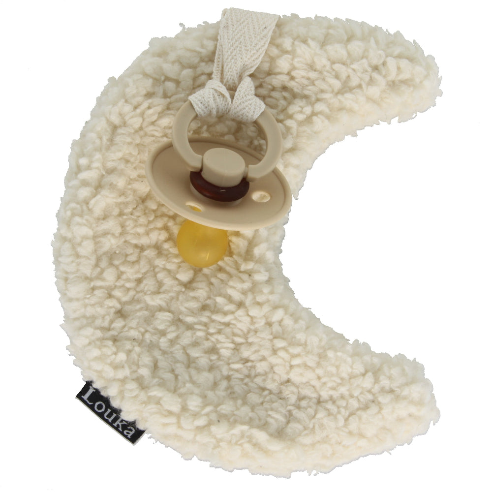 Louka Speendoekje maan beige - Handgemaakt knuffeldoekje van zachte teddy katoen - Veilig alternatief voor speenkoord - Perfect kraamcadeau voor baby's
